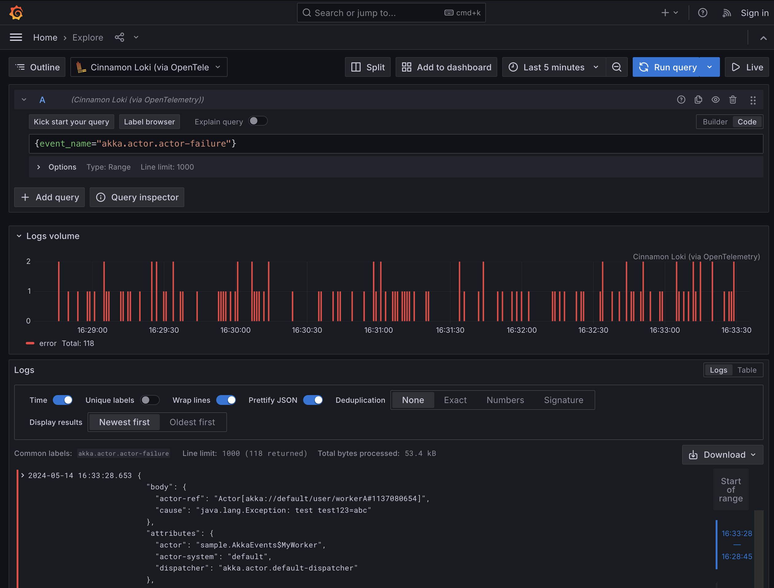 Grafana explore Loki logs