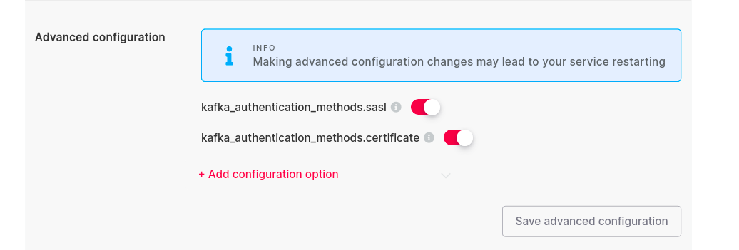 Aiven Kafka advanced configuration