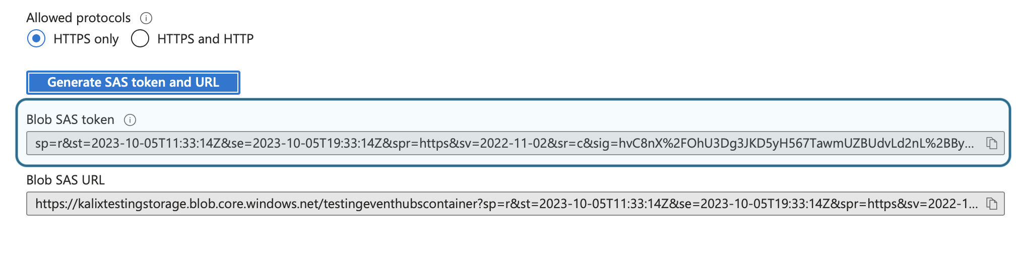 Azure Event Hub Checkpoint Store SAS token
