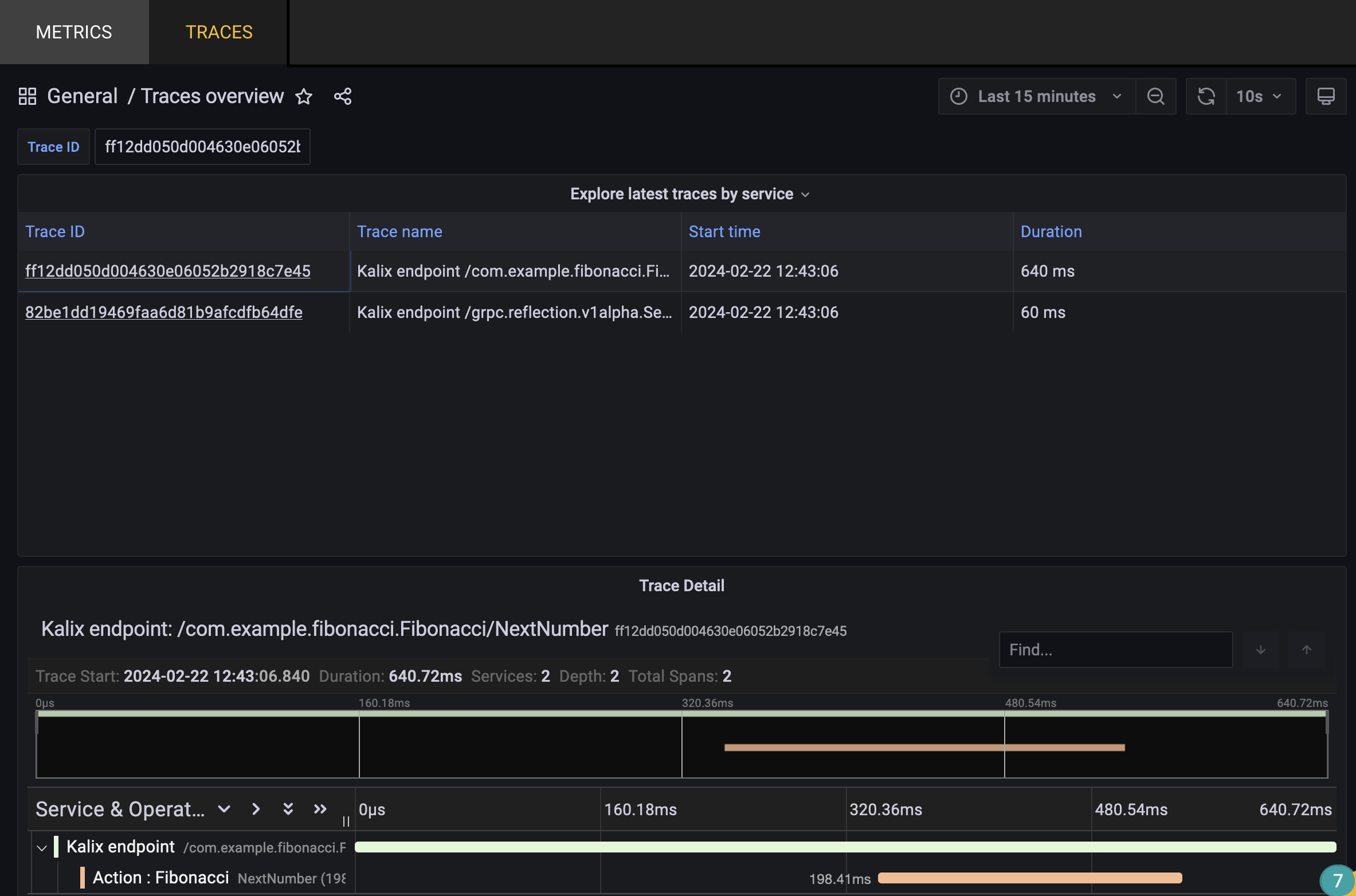 dashboard control tower traces screenshot